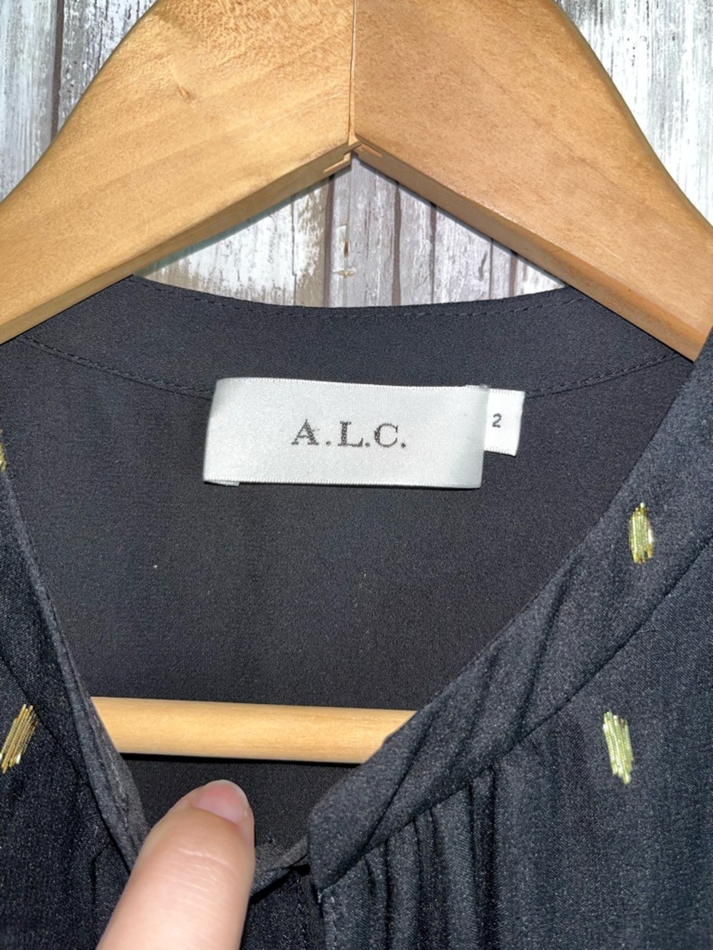 A.L.C. Sydney Silk Shirtdress Black Gold Metallic Print Ruffle Keyhole Dress XS - Picture 8 of 8